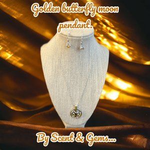 Scent & Gems, Golden Butterfly Moon Pendant (complete set)